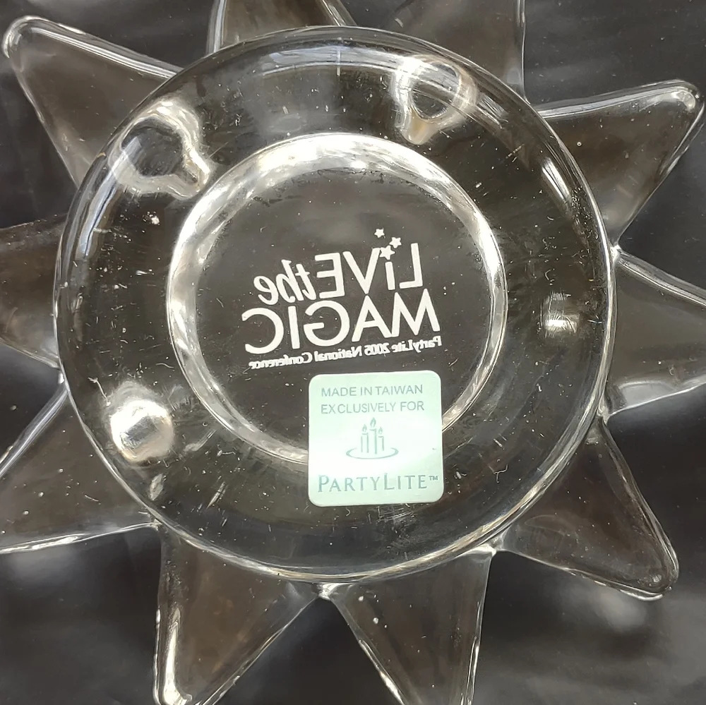 PartyLite Clear Glass Flaming Star Candle Holders. New In box
